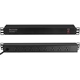 ElecVoztile 8 Outlet Rack Mount PDU Power Strip, 15A, 125V, 1875W | 15A Overload Switch, 6ft 14AWG Cord, 1U RackMount, Rear Plug