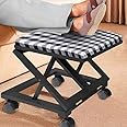 Footrest Foldaway Elevated Foot Stool Under Desk - Adjustable Height Foot Rest -Rolling Wood Ottoman (Black Plaid)