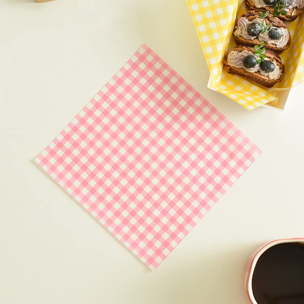 Photo 1 of 100Pcs Wax Paper Sheets for Food, Basket Liners Food Picnic Paper Sheets Greaseproof Deli Wrapping Sheets, 7 x 7 Inch (Red Checke)