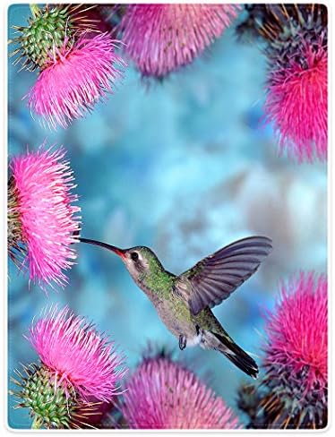 Blankets Fleece Blanket Warm Throw for Sofa Bed Hummingbird Dandelion Pink Flowers 30" x 40"
