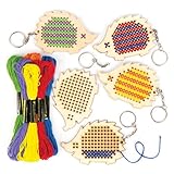 Baker Ross Hedgehog Wooden Cross Stitch Keyring Kits Perfect for Children's Arts, Crafts and Decorating for Boys and Girls (Pack of 5)