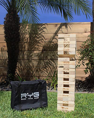 RYG Giant Wooden Toppling Tower, Large Tumbling Timbers Blocks, Wood Stacking Yard Game Jumbo Backyard Set with Carrying Case