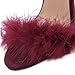 MMJULY Women's Open Toe Ankle Strap Fluffy Feather Stiletto High Heel Dress Sandal Burgundy US 8