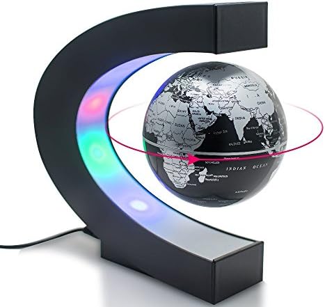 Fihco Floating Globe with LED light, C Shape Magnetic Levitation Floating Globe World Map for Home Office Desk Decoration [Black]