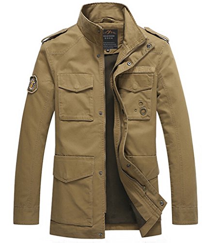 DPO Men's Cotton Jacket Lightweight Evening Unique Outwear Khaki L