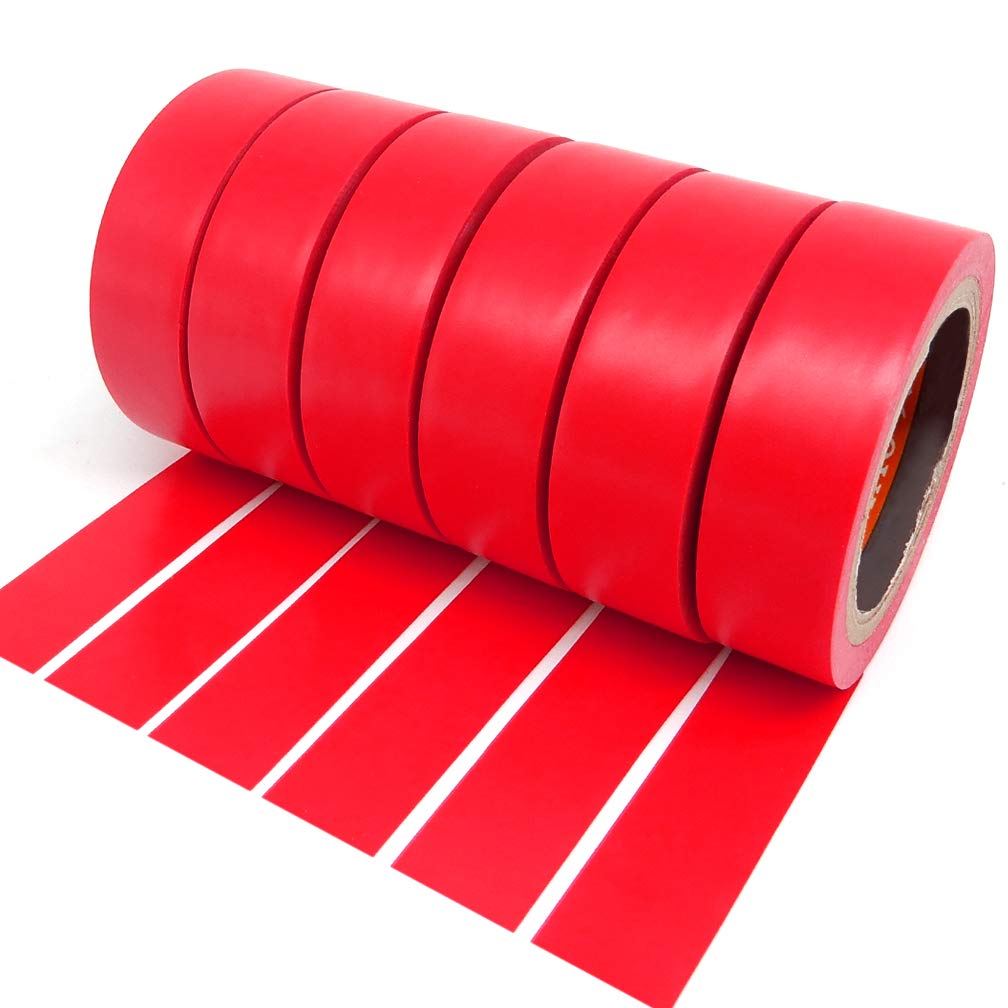 YTBUBOR Red PVC Electrical Insulation Tape 6 Roll Strong Adhesive Roll Tapes 17mm x 9m