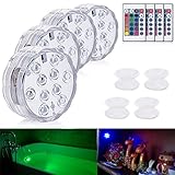 Aurora 4pcs 10-LED Waterproof RGB Submersible Lights Remote Controlled, with 4 Suction Cups Idea for Bathtub or Spa, Aquarium, Vase Base,Pool Light ,Christmas, Wedding, Party Decorative Light.