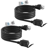 TiFFCOFiO Indoor Outdoor Extension Cord Waterproof, 6 Feet 3 Prong Power Cord for Home and Garden, 16 AWG, 13A/1625W, ETL Listed, 2 Packs
