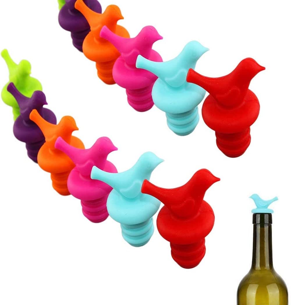 LATRAT Pack of 10 Multicolor Bird Silicone Wine Bottle Stoppers