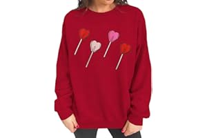 KEKEMI Women Valentine's Day Sweatshirt Cute Love Heart Lollipop Graphic Shirt Casual Long Sleeve Crewneck Pullover Top