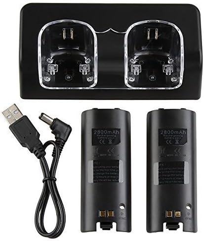JALEX Dual Charging Station Charger Dock stand with 2 Rechargeable Batteries and LED Light for Wii Remote Controllers (Black)