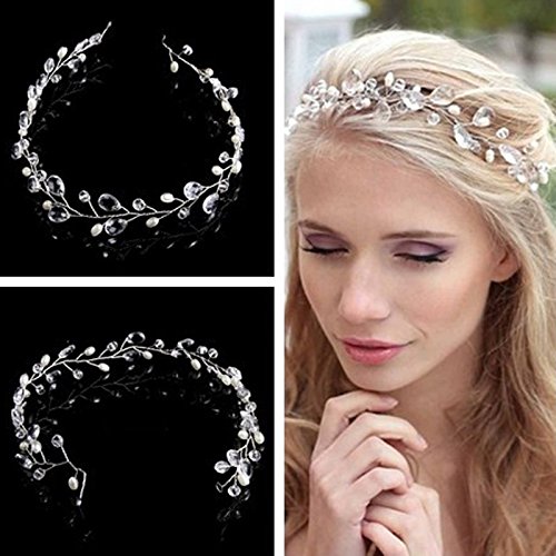 Veewon Vintage Bridal Crystal Pearl Vine Hairband Headpiece Hair Clips Wedding Hair Accessories for Women Ladies
