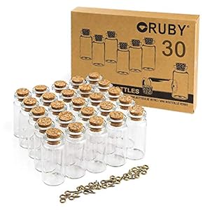 RUBY – 30stuks Kleine Glazen Flacons met kurk, 50 x 22mm (10ML) Mini Glazen Flessen en Kurksluiting, Bericht, Wens voor…