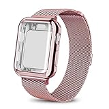 AdMaster Compatible for Apple Watch Band 42mm, Stainless Steel Mesh Milanese Sport Wristband Loop with Apple Watch Screen Protector Compatible for iWatch Series 1/2/3 Rose Gold