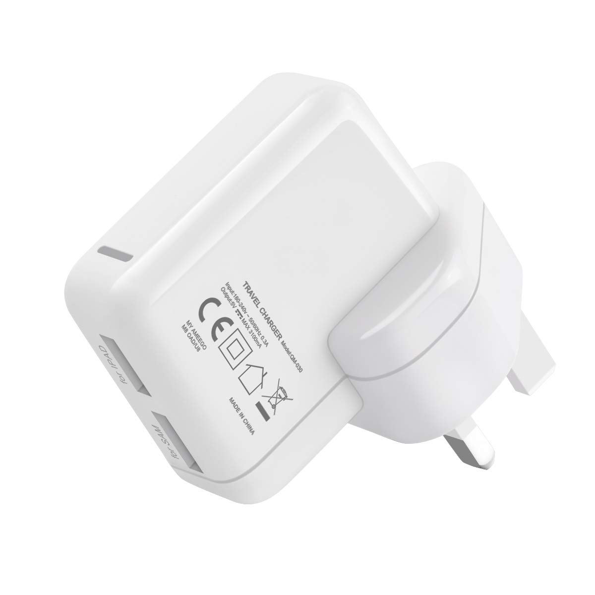 AMO USB Charger UK Phones Plug Compatible with Samsung S21 Ultra /S21 /S20 FE / S20 / S10 / S10+ / S9 / S9+/iOSiPhones 11/Xs/Max/XR/X/8/8 Plus/7/7 Plus/6/6S/6 Plus/5s/iPad Pro/Air (White Adapter 3.1A)