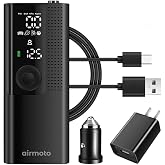 Airmoto Portable Tire Inflator and Car and Home Charger Bundle | Cordless Inflator with Digital Pressure Display, Power Kit Included for Car and Home Charging