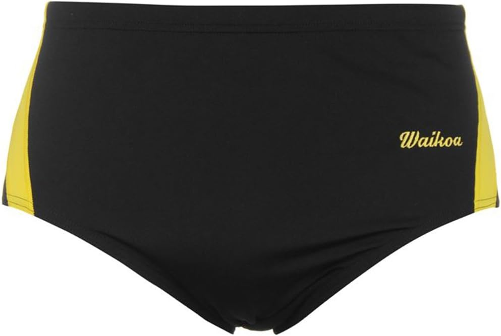 Mens Lightweight 2 Way Fabric 15cm Swimming Brief (X-Large, Black/Yellow)