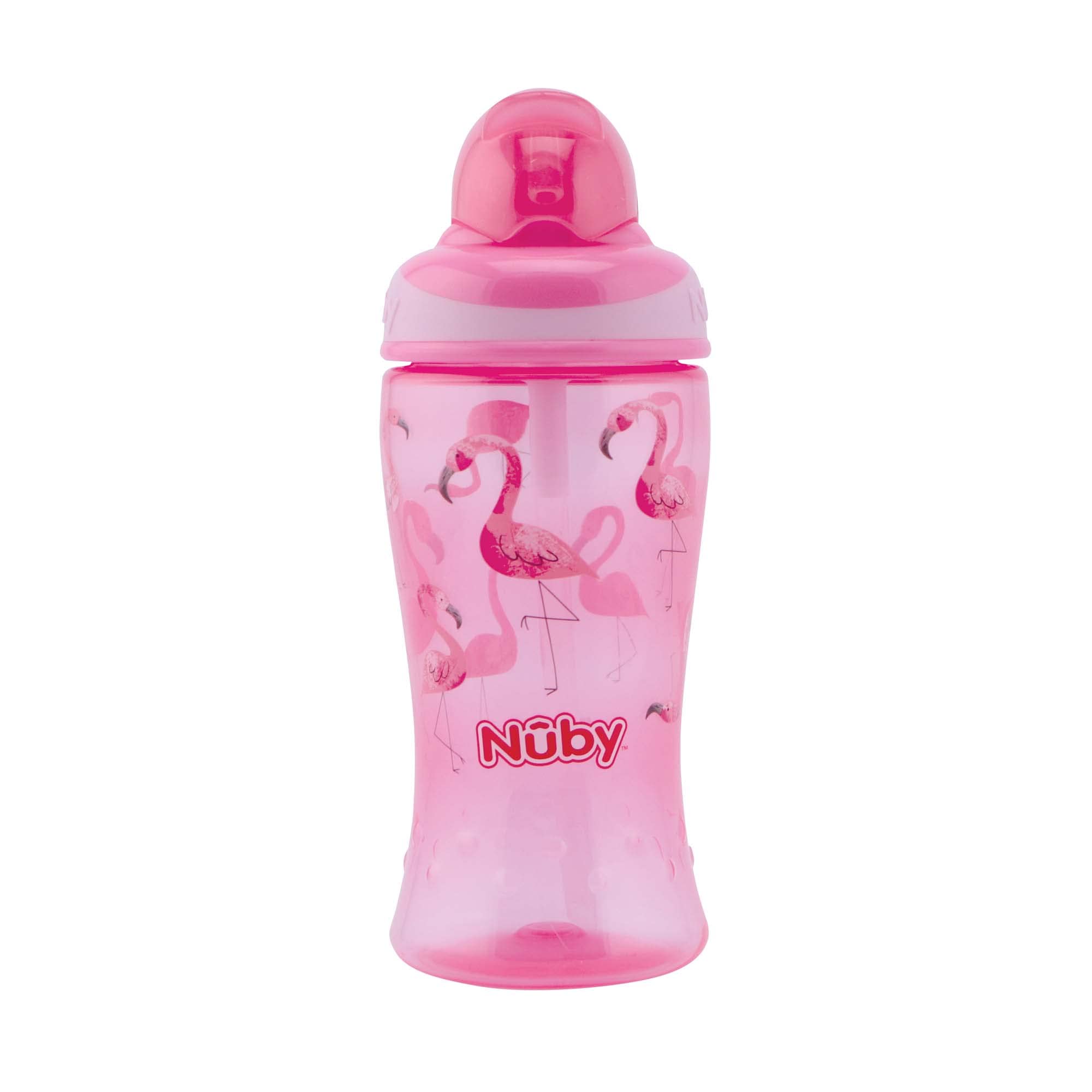 Nûby Flip-It Straw Cup for Children, Drinking Bottle with Straw for Toddlers, BPA-Free, Pink, 360 ml, 12+ Months