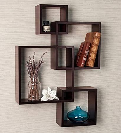 Santosha Decor Wall Shelf Rack Set of 4 Intersecting Wall Mounted Shelves ! Book Shelf - Brown