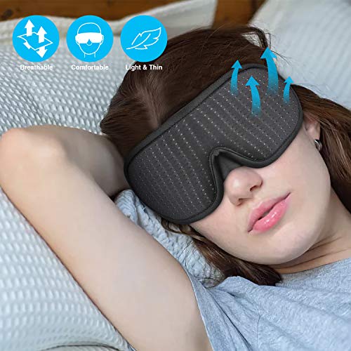 WOTEK Masque de Nuit, Masque de Sommeil 3D, Respirant Ultra-Douce en Mousse à Mémoire, 100% Bloquant Lumière, pour Femmes et Hommes, en Train, en Avion, au Bureau, en Voyage, en Mission - Noir