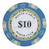 Brybelly Monte Carlo Premium Poker Chip Heavyweight 14-gram Clay Composite - Pack of 50 ($10 Blue)