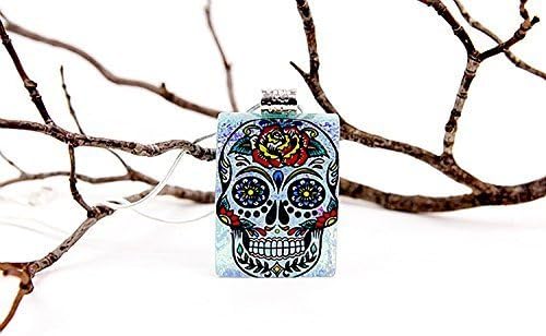 Sugar Skull Dichroic Fused Glass Jewelry Pendant 18" Chain