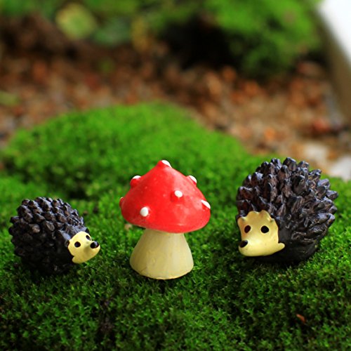 Ginsco miniature ornament hedgehog & mushroom set f…