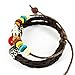 Real Spark Handmade Woven Braided Leather Colorful Bead Fish Pendant Adjustable Wrap Bracelet Red
