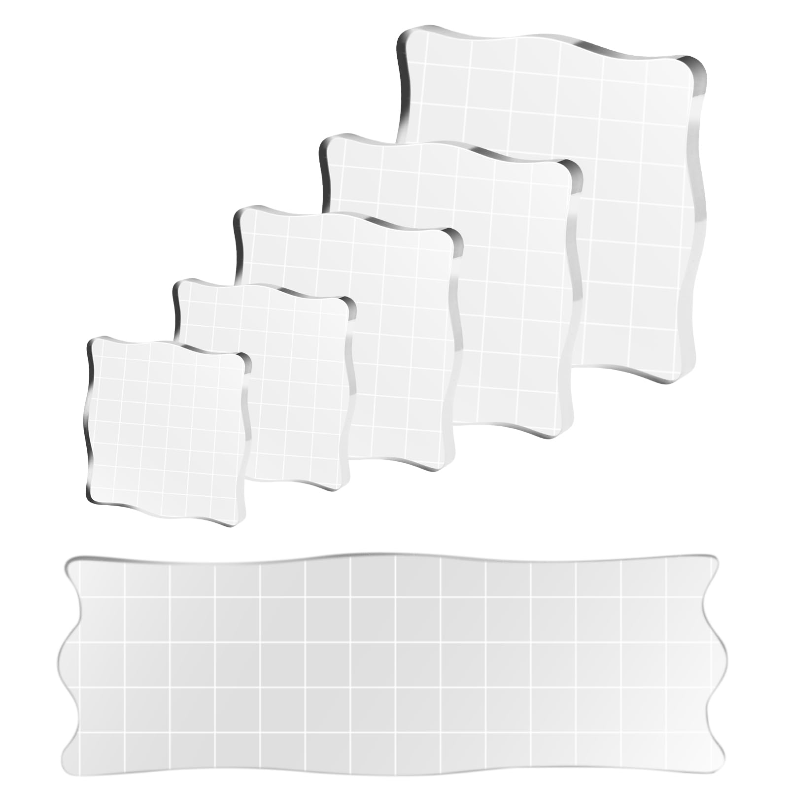 6 Pcs Stamp Blocks with Grid and Grip,Acrylic Block, Acrylic Clear Stamping Blocks Set Essential Stamping Tools for Scrapbooking Crafts Card Making, Assorted Sizes