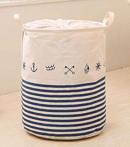 Folding Laundry Beam Basket Household Multifunction Waterproof Dirty Clothes Kids' Toys Hamper (anchor and blue stripe)