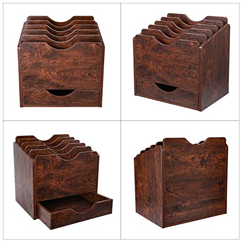 PAG Wood Desktop File Holder Organizer Mail Sorter with Drawer, for