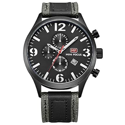Mini Focus Fashion Men Watch Casual Quartz Watch, Chronograph Calendar Waterproof Genunie Leather Watch MF0003G.04