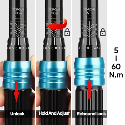 SHALL 11 Pcs 3/8" Torque Wrench Set (5-60Nm) Dual Direction Adjustable 72 Teeth Car Motorcycle Maintenance Tool with Extension Rod and Storage Box