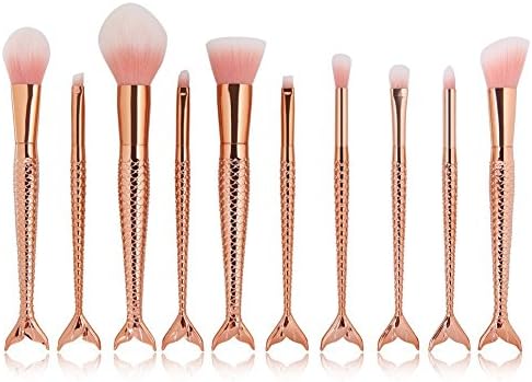 Decemter 10Pcs Mermaid Makeup Brush Set Rose Gold Eyeshadow Foundation Blending Brushes Kit