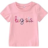 Big Sister Shirt for Toddler Baby Girl Embroidered Big Sis Announcement T-Shirt Gift Sibling Reveal Top Outfit