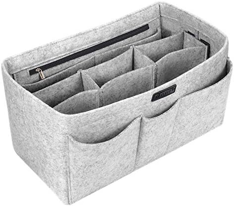 Felt Bag Organiser, Multi-Pocket Handbag Organiser Insert Handbag Purse Organiser Bag in Bag Handbag Liner Tote Organiser Bag Pouch, Light Gray/M