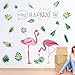 AWAKINK Pink Flamingos Green Plants Leaves Pastoral Style Wall Stickers Wall Decal Vinyl Removable Art Wall Decals for Bedroom Living Room Nursery Room Children's Bedroom