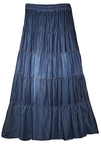 Women skirt cotton, women s long a-line elastic waist skirts (l)