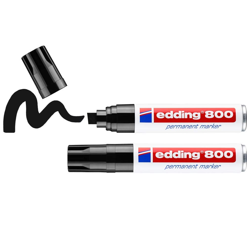 edding 800 permanent marker - black - 2 pens - chisel nib 4-12 mm - for bold markings - waterproof, quick-drying, smear-proof pens - for cardboard, plastic, wood, metal, glass and fabric