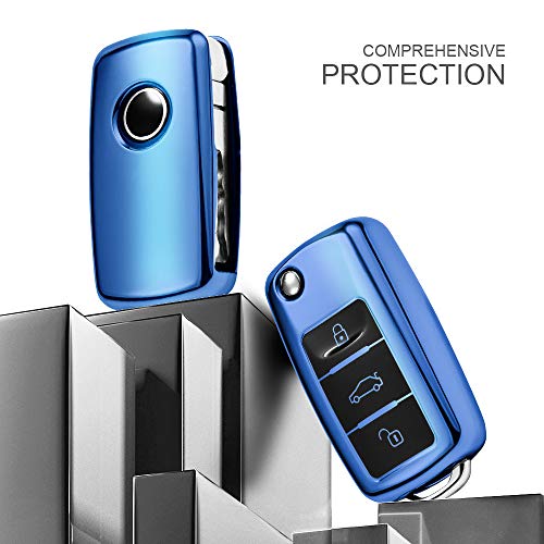 OATSBASF Autosleutelhoes VW,VW Golf sleutelbox, sleutelhoes cover voor VW Polo Passat Skoda Seat 3 toetsen (blauw) - Afbeelding 8