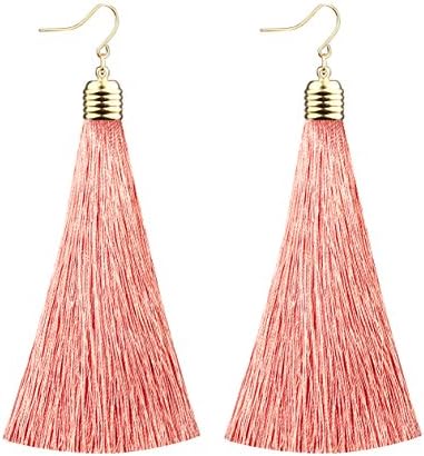 Mina Gold Long Tassel Draping Extra Long Shoulder Duster Pale Pink Peach Earring