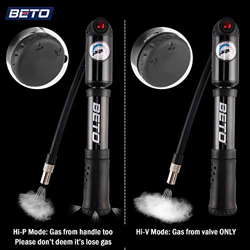Beto 2 in 1 Shock Tire 2-Stage Mini Pump, High Pressure 300 Psi / 21 Bar for Presta, Schrader Mountain Bike Road Bicycle- Mounting Bracket Included - Thumbnail 6