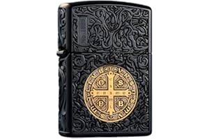 Kerosene Lighter Shell compatible with Zipo, Black with Gold Cross Design, Outer Case Only (Inner Unit Not Included) (Black G