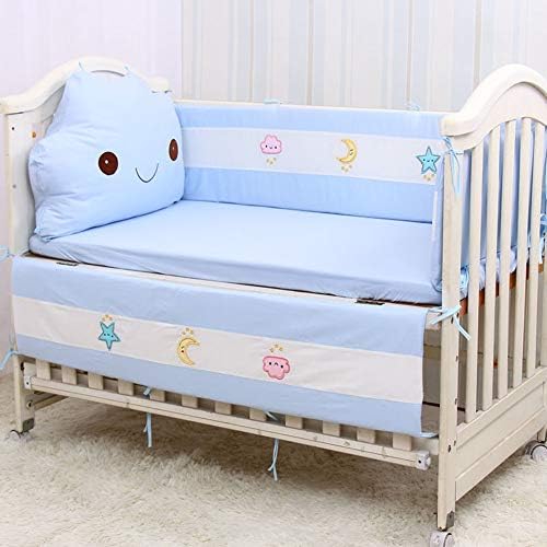 Rart 4 pcs Cotton Baby Bedding Set,Unisex All Round Bumper Collision Resistant Baby Crib Bumpers Padded cot Bumper-Prevent Allergy-Blue 120x60cm(47x24inch)