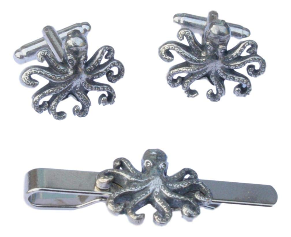 Octopus Cufflinks and Tie Bar Slide Sea Life Gift Set