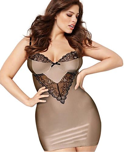 Plus Size Lingerie (size 3XL) Sexy Underwear Dress Gold Lace Satin Black Stretchy Slimming Lounge wear Sleep Sex
