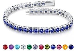 Iefil Christmas Gifts for Women - Size 6.5" - 7" Sterling Silver Tennis Birthstone Bracelet, Anniversary Birthday Gifts for Women