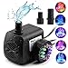 ZMLM Fountain Pump 220 GPH, Submersible Water Pumps (800L/H, 15W), Ultra Quiet Water Pump With12 LED Colorful Lights, 2 Nozzles, Easy Install Powerful Pump for Fish Tank, Pond, Aquarium, Statuary