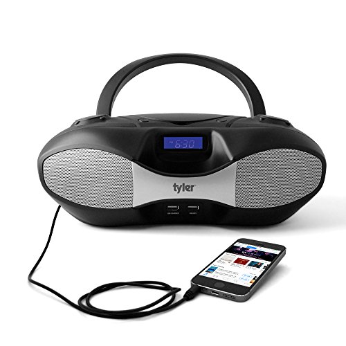Tyler-Portable-Sport-Stereo-MP3CD-Boombox-Player-TAU104-BK-with-USB-Charging-Port-for-Phones-and-Tablets-USB-MP3-Input-FM-Radio-Black