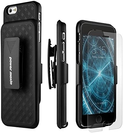 iPhone 8 Plus, iPhone 7 Plus Case, Black iPhone 7Plus Case Kickstand PowerMoxie with Tempered Glass Screen Protector Slim Fit Protection Cover Kickstand Holster for iPhone 7 Plus (Black)